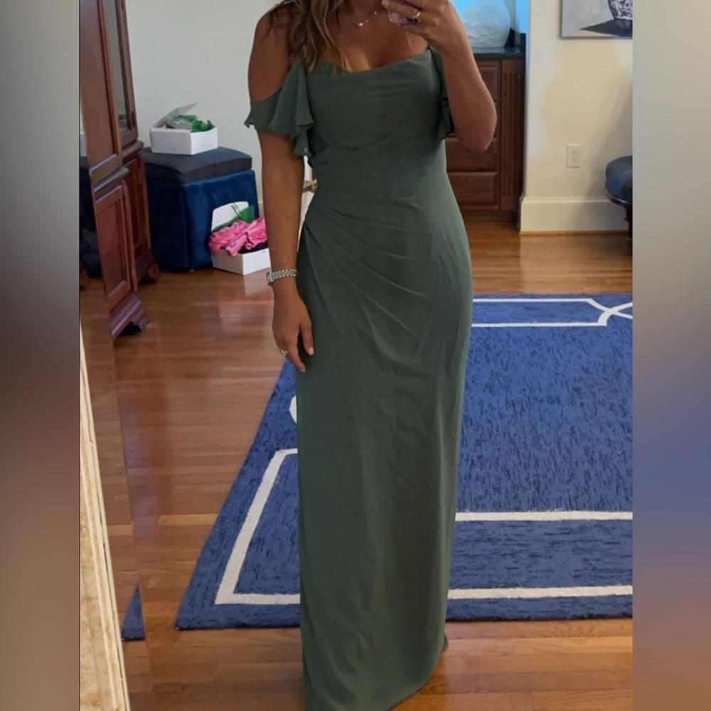 Green bridesmaid dress altered for 5-5’2